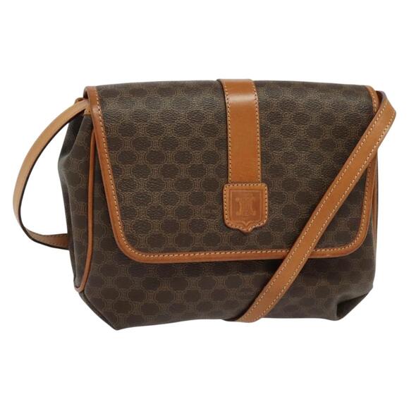 CELINE Macadam Canvas Shoulder Bag Pvc Brown Gold - Picture 1 of 12